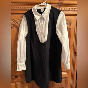 Maeve Black and White long sleeve button Down mini dress